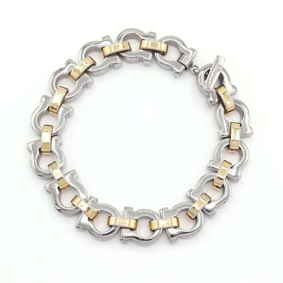 SALVATORE FERRAGAMO Jewelry - Salvatore Ferragamo Ferragamo Gancini Bracelet, Silver and Gold Metal Combina...